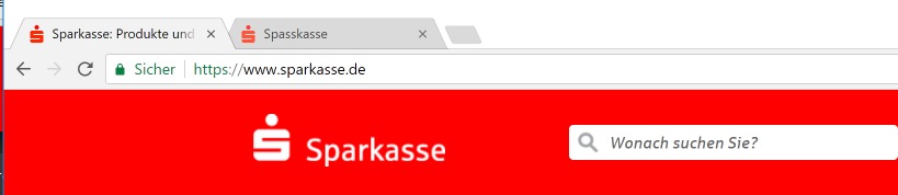 Die echte Sparkassenwebseite in Chrome auf Windows 10
